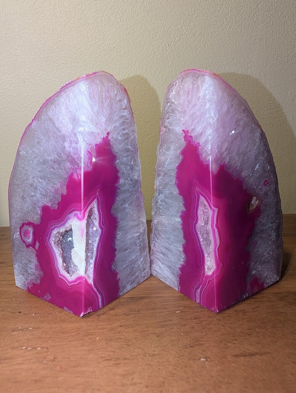 Pair Of Hot Pink Agate Geode Sections Bookends